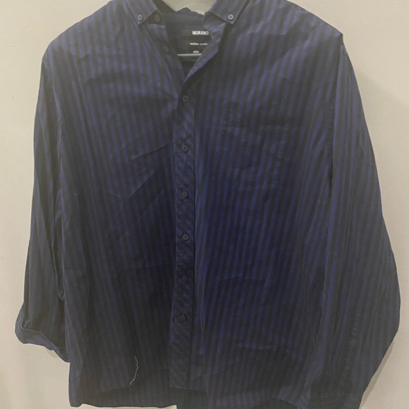 Men’s navy and black pinstripe long sleeve Murano button up shirt - Picture 2 of 6